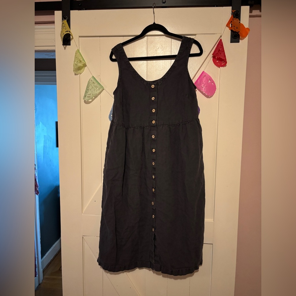 notPERFECTLINEN Charcoal Blue Valley Button-Down Midi Dress